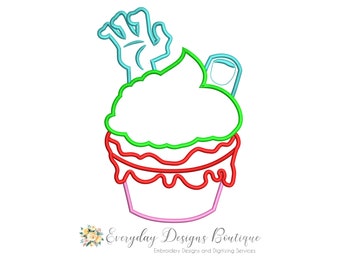 Halloween Zombie Cupcake Machine Embroidery Applique Design - Zombie Cupcake applique - Cupcake applique - Zombie Hand applique - Halloween