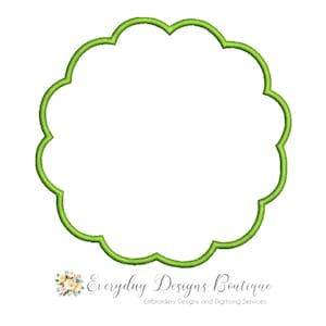 May include: A green scalloped circle frame. This frame is perfect for adding a touch of elegance to your embroidery designs.