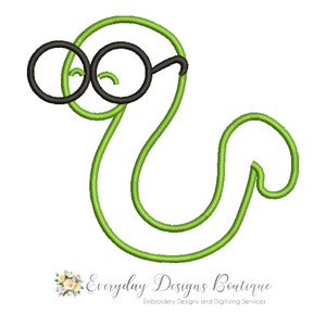 School Worm Applique Design for Machine Embroidery Instant Download - School Worm Applique - Worm with Glasses Applique - School Theme