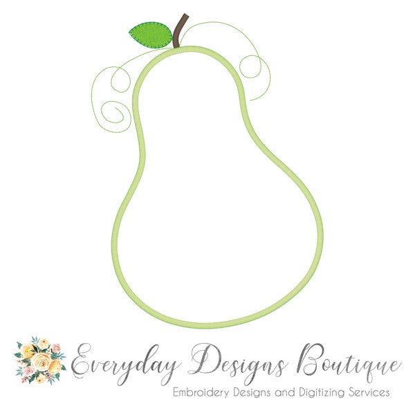 Pear Machine Embroidery Applique Design - Pear Applique - Fruit Appliques - Food Appliques - Kitchen Décor - Pear Appliques