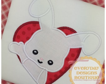 Valentine Bunny Machine Embroidery Applique Design