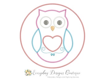 Owl Love Patch Machine Embroidery Applique Design - Owl Applique Patch Style - Owl Applique for Quilt Blocks - Cute Owl Patch - Owl Patch