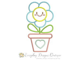 Smiling Flower Machine Embroidery Applique Design - Flower Applique - Spring Flower Applique - Spring Embroidery Designs - Flowers Applique