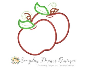 Double Apple Machine Embroidery Applique Design - Apple Applique - Double Apple Applique - Food Item Appliques - Fruit Appliques -