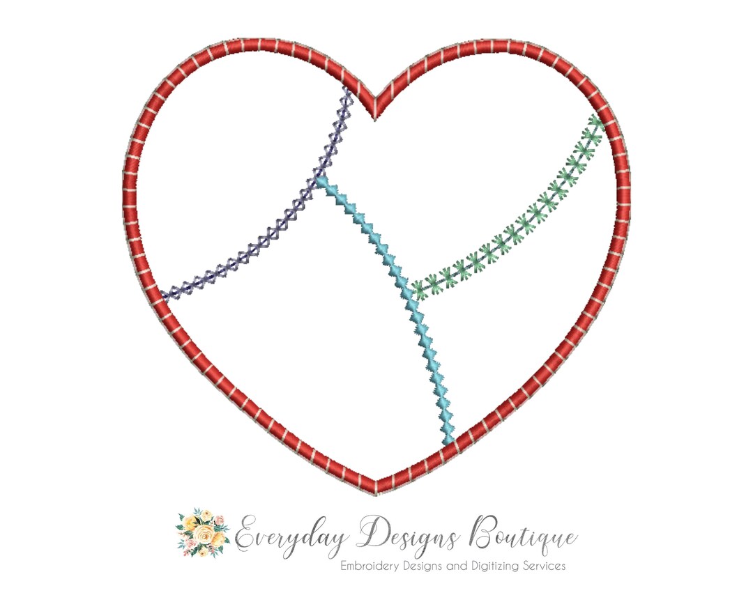 Patchwork Heart Applique Design for Machine Embroidery Instant Download
