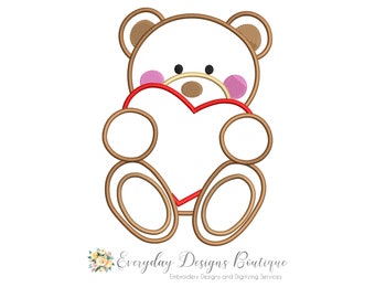 Valentine Bear Machine Embroidery Applique Design - Bear Applique - Bear with Heart Applique - Love Bear Applique - Love Theme Embroidery