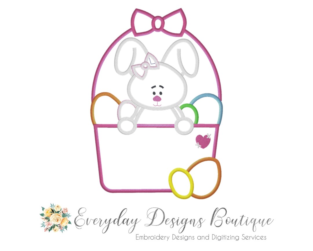 Bunny Girl Embroidery Applique Design: Easter Basket (digital Download ...