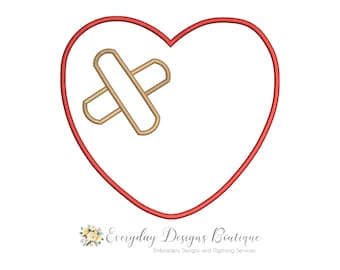Broken Heart Machine Embroidery Applique Design - Heart Applique - Heart with Bandage - Heart Applique - Cute Boo Boo Heart Applique