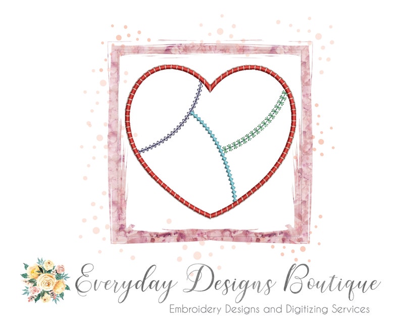 Patchwork Heart Applique Design for Machine Embroidery Instant Download Patchwork Heart Applique Crazy Heart Applique Heart Applique image 2
