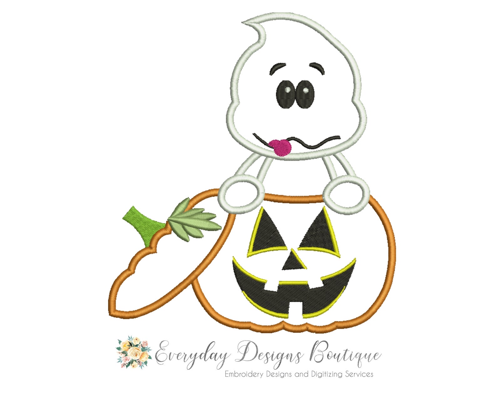 Ghost in a Pumpkin Machine Embroidery Applique Design Ghost Etsy
