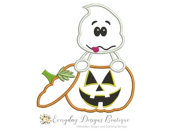 Ghost in a Pumpkin Machine Embroidery Applique Design - Ghost Applique - Halloween Ghosts - Ghost in a Pumpkin Applique - Halloween Applique