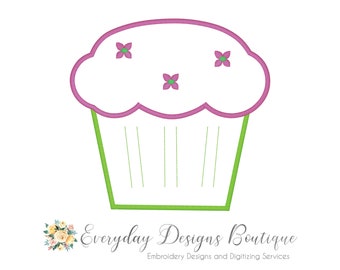 Cupcake 2 Machine Embroidery Applique Design - Cupcake Applique - Cupcake with Decorative Flowers - Food Theme Applique - Kitchen Décor