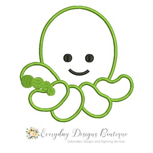 Green Octopus Machine Embroidery Applique Design