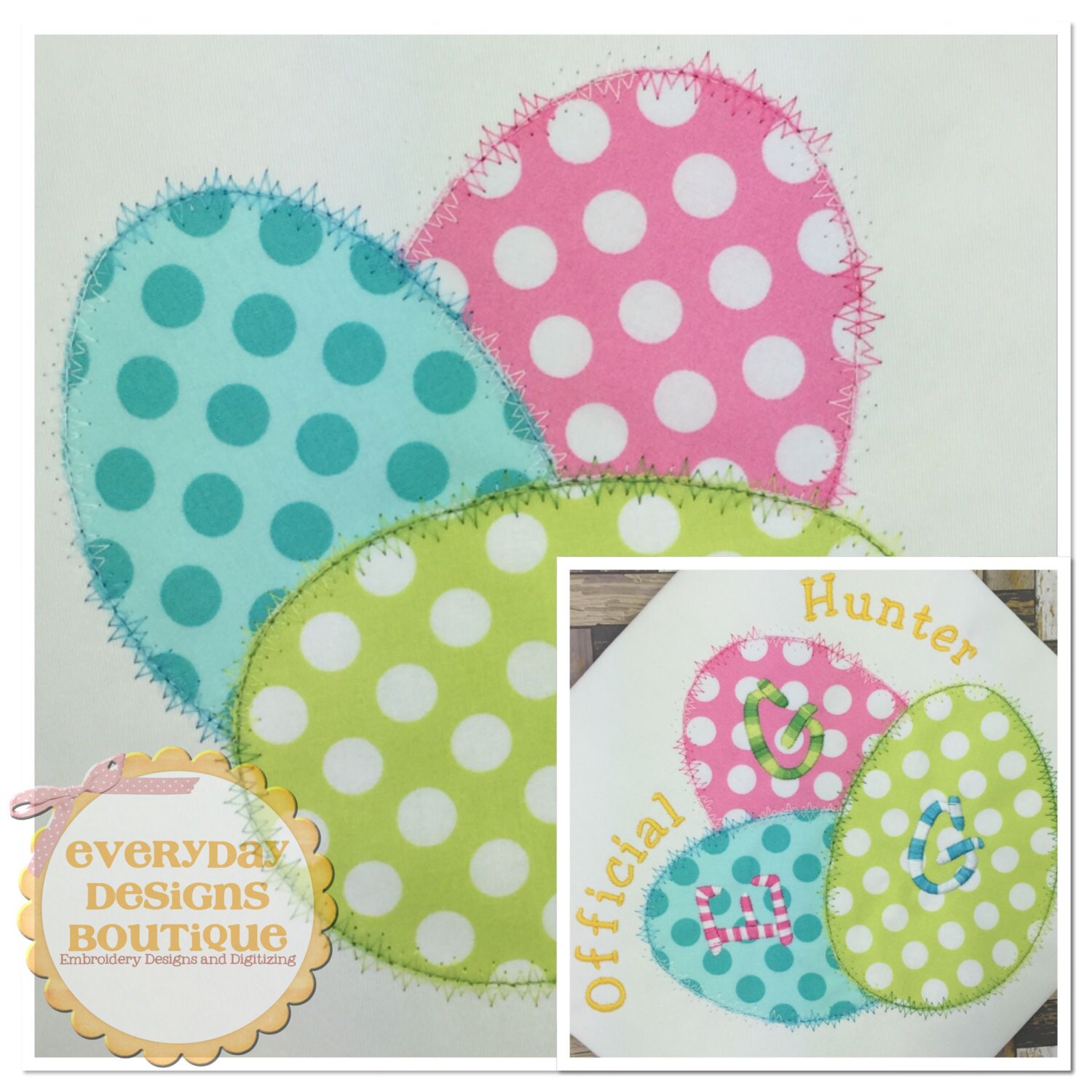 Egg Trio Machine Embroidery Applique Design: Easter Egg Hunt (digital ...