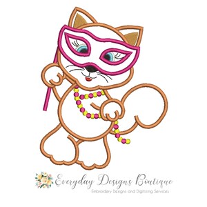 Mardi Gras Kitty Embroidery Applique Design (Digital Download)