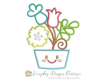 Spring Flowers Machine Embroidery Applique Design -  Spring Flowers in a Vase - Flowers in the Garden - Spring fun - Flowers Applique -