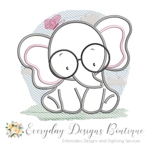 Cute Elephant with Butterfly Machine Embroidery Design - Cute Elephant Drawing Style - Elephant Embroidery Drawing - Elephant with Butterfly