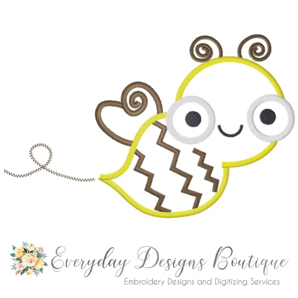 Bee Machine Embroidery Applique Design - Cute Bee Applique - Bee Appliques - Spring Applique Designs - Cute Spring Animals Designs - Spring