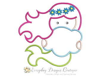 Mermaid Princess Machine Embroidery Applique Design - Mermaid Applique - Mermaid Princess Applique - Princess Applique - Under the Sea Fun