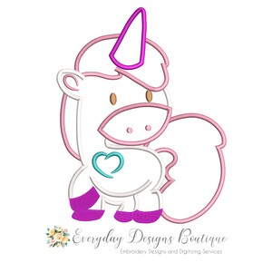 Unicorn with Heart Machine Embroidery Applique Design (Digital Download)
