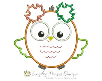 Fall Owl 2 Machine Embroidery Applique Design - Fall Owl Applique - Cute Owl Applique - Owl Embroidery Design - Owl Applique - Fall Applique