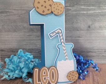 Cookie 3D Number Centerpiece, Milk and Cookies 3D Number