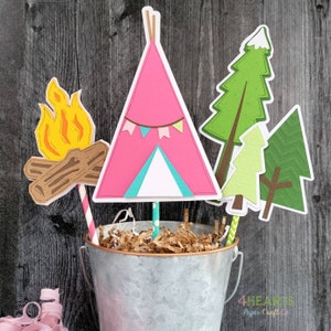 Glamping Centerpiece, Girls Camping Party, Pink Tents