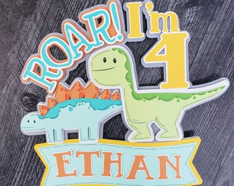 Dinosaur Cake Topper - ROAR I'm Four - Dinosaur Party -Dinosaur Birthday