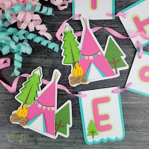 Girls Camping Banner, Glamping Birthday Banner