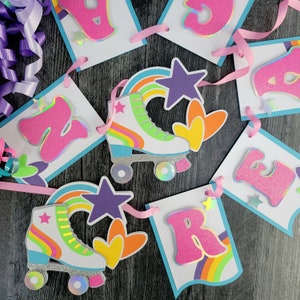 Roller Skating Birthday Banner: Retro Rainbow Party Decor