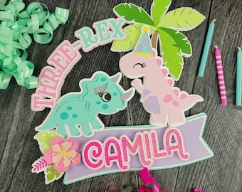 Three Rex Cake Topper - Dinosaur Party -Girl Dinosaur Birthday
