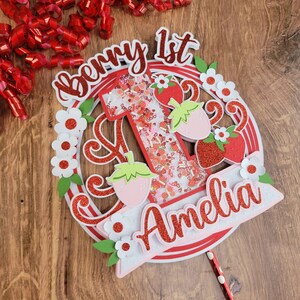 Berry First Cake Topper - Berry 1st Birthday - Strawberry Cake Topper - Strawberry Shaker Topper