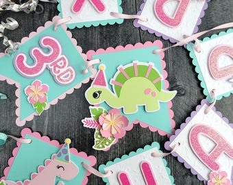 Girl Dinosaur Birthday Banner