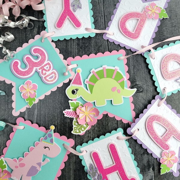 Girl Dinosaur Birthday Banner