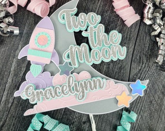 Two the Moon - Space Cake Topper for Girls