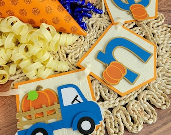 Pumpkin and Blue Truck High Chair Banner