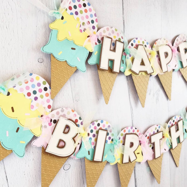 Ice Cream Birthday Banner Ice Cream Cones Ice Cream | Etsy