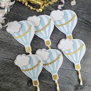 Hot Air Balloon Cupcake Toppers - Blue and Gold Hot Air Balloons