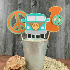 Groovy Dude Birthday Centerpiece: Van, Peace Sign Party Decor