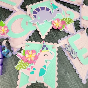 Girl Dinosaur Birthday Banner