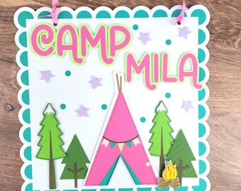 Personalized Glamping Door Sign: Girls Camping Decor