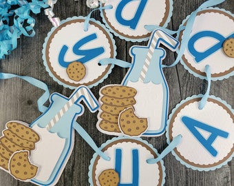 Cookie Birthday Banner, Milk and Cookies Banner