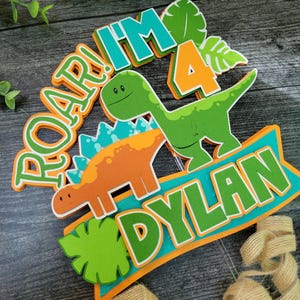 Dinosaur Cake Topper - ROAR I&#39;m Four - Dinosaur Party -Dinosaur Birthday