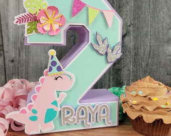 Dinosaur 3D Number or Letter - Girls Dinosaur Party - Girl Dinosaur Birthday