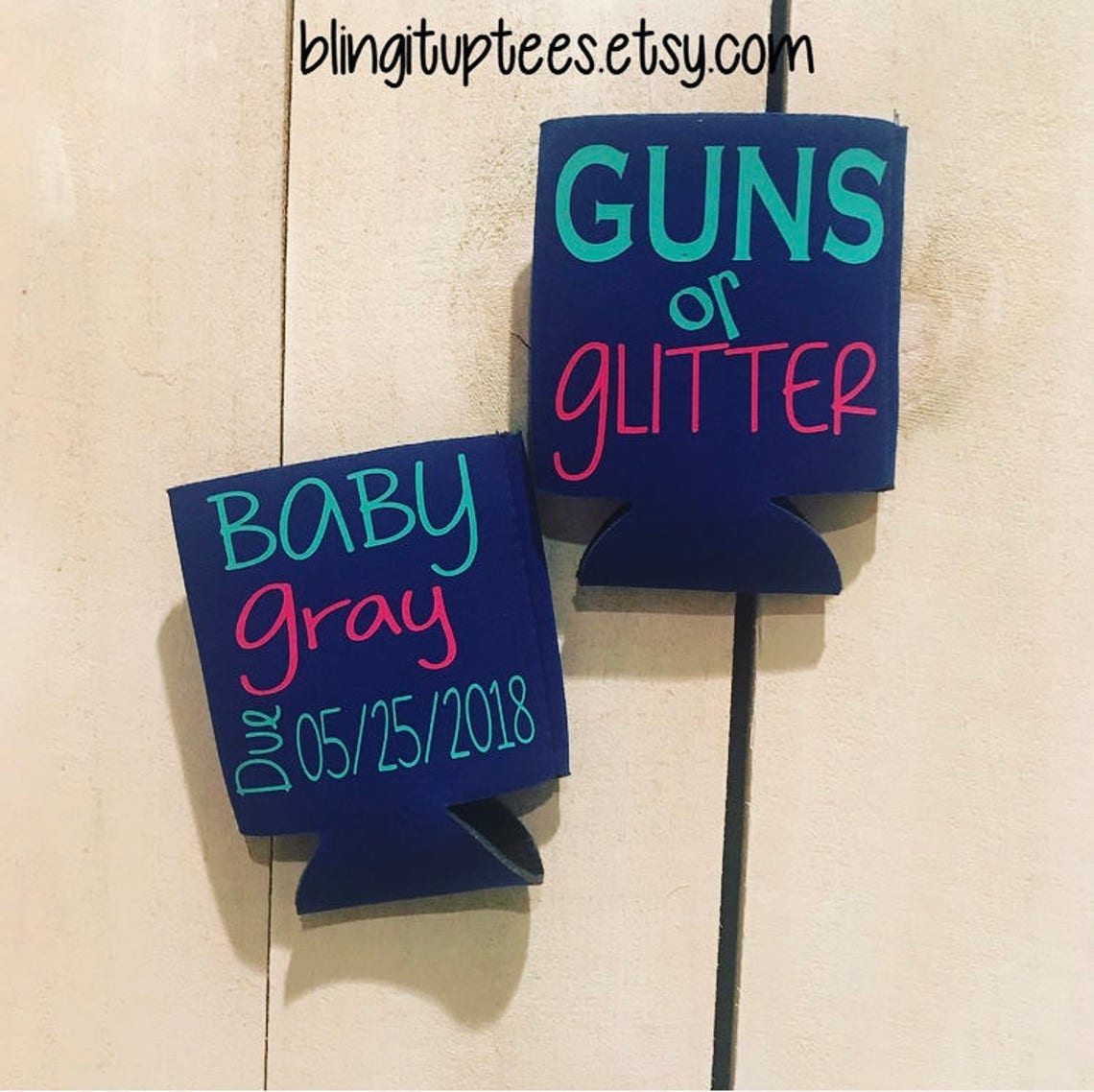 Guns or Glitter Gender Reveal Custom Can Coolers Gender Etsy