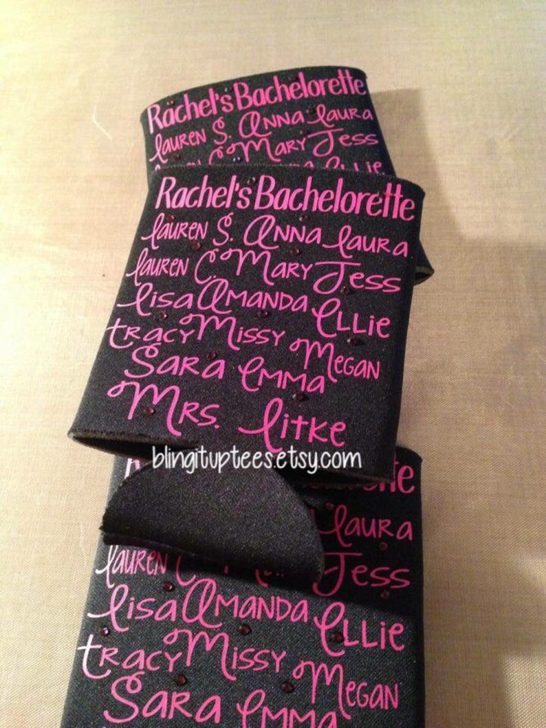 NEW COLORS AVAILABLE Custom Can Coolers Girls Night Out Best Friends Names Girls Weekend Bachelorette Party