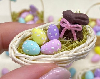 1:12 scale Dollshouse chocolate Bunny with Easter eggs in basket