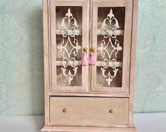 1:12 scale Dollshouse shabby pink cabinet OOAK