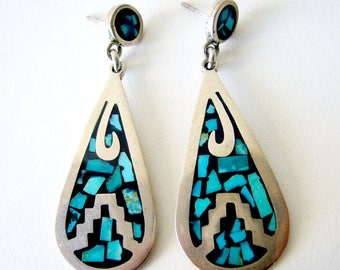 Mexican Modernist Sterling Silver Turquoise Earrings