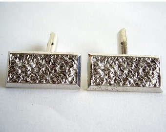 SOLD Modernist German Scandinavian 835 Silver Rectangle Tree Bark Cufflinks With French Import Cuff Links Offered by Gallery SW19